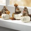 Set of 3 Hedgehogs on White Pumpkins