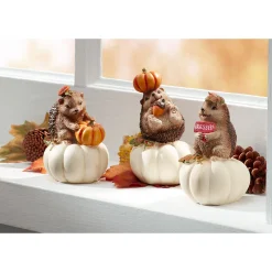 Set of 3 Hedgehogs on White Pumpkins