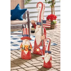 Set of 3 Large Lit Patriotic Gnomes