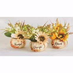 Set of 3 Lit Harvest Pumpkins with Sunflowers