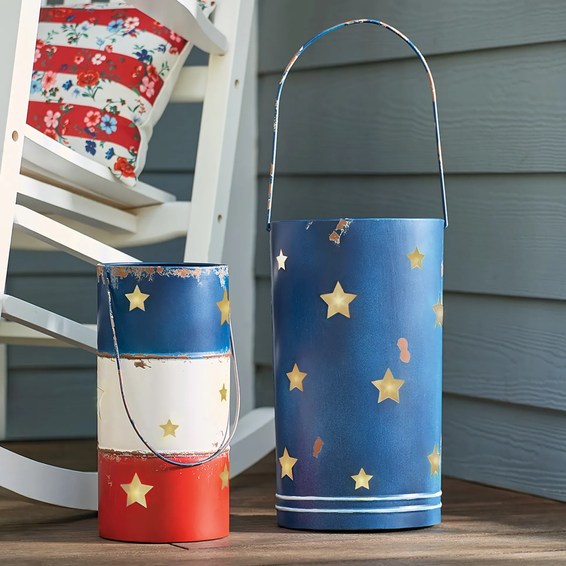 Set of 2 Lit Rustic Americana Buckets