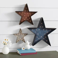 Set of 3 Lit Rustic Americana Stars