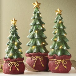 Set of 3 Lit Trees in Santa Bags