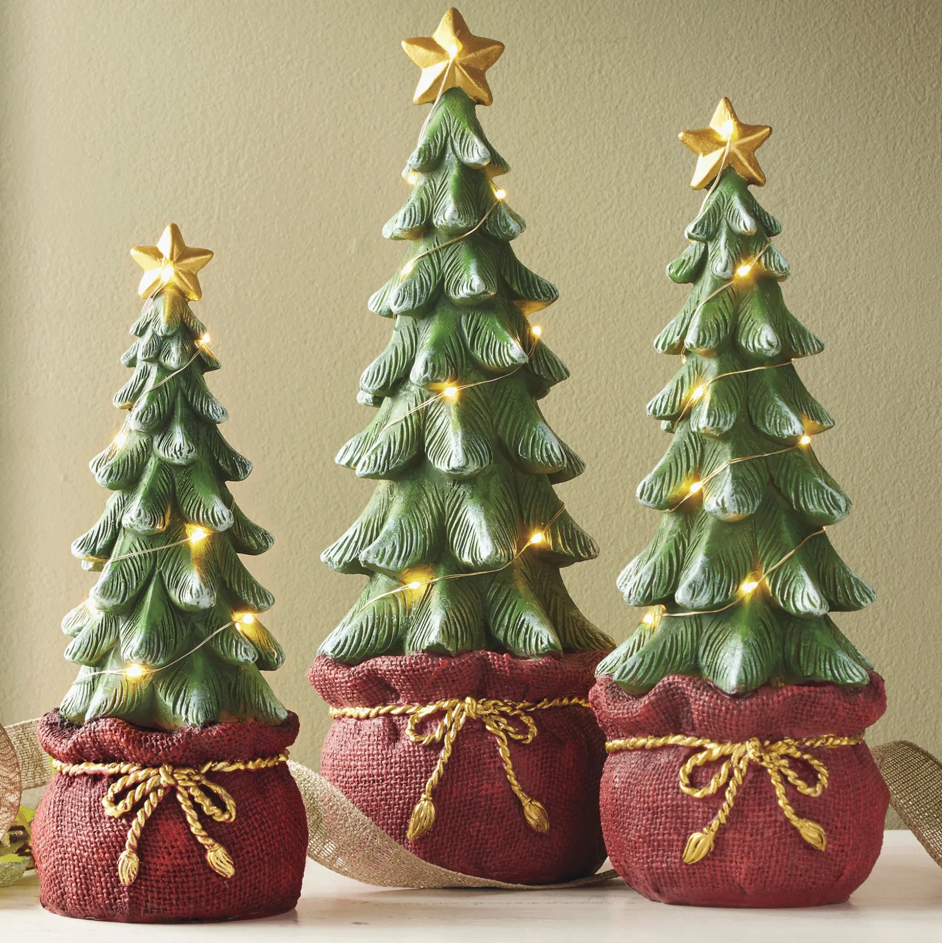 Set of 3 Lit Trees in Santa Bags