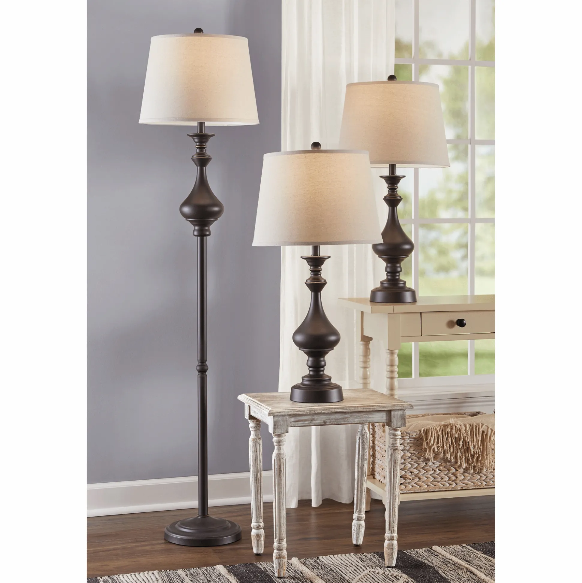 Set of 3 Madison Bronze-Finish Lamps