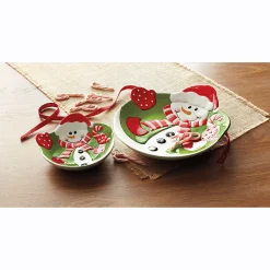 Set of 2 Merry Snowman Serving Dishes