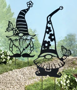 Set of 2 Metal Gnome Garden Stakes