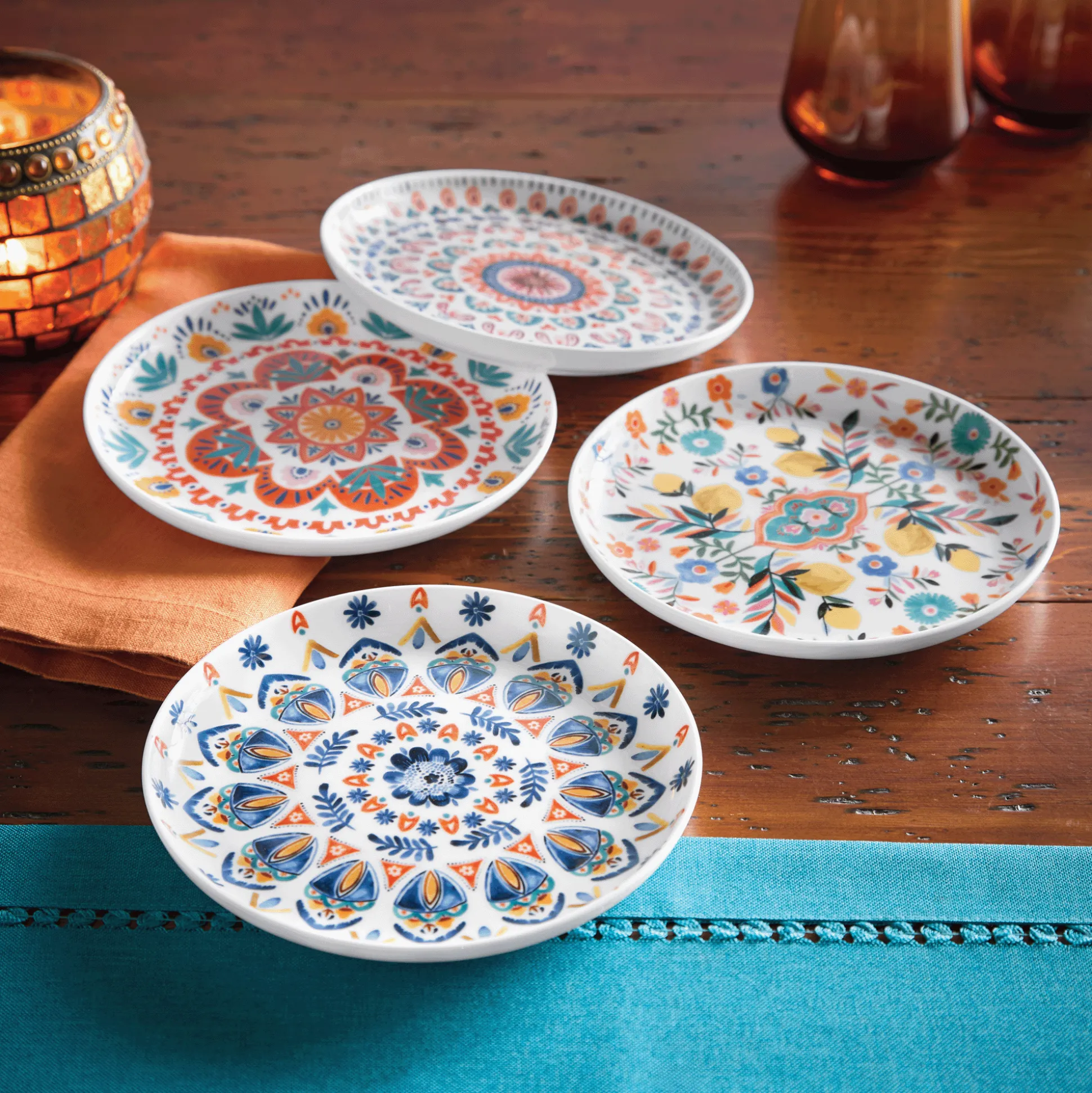 Set of 4 Mikasa Painted Medallion Appetizer Plates