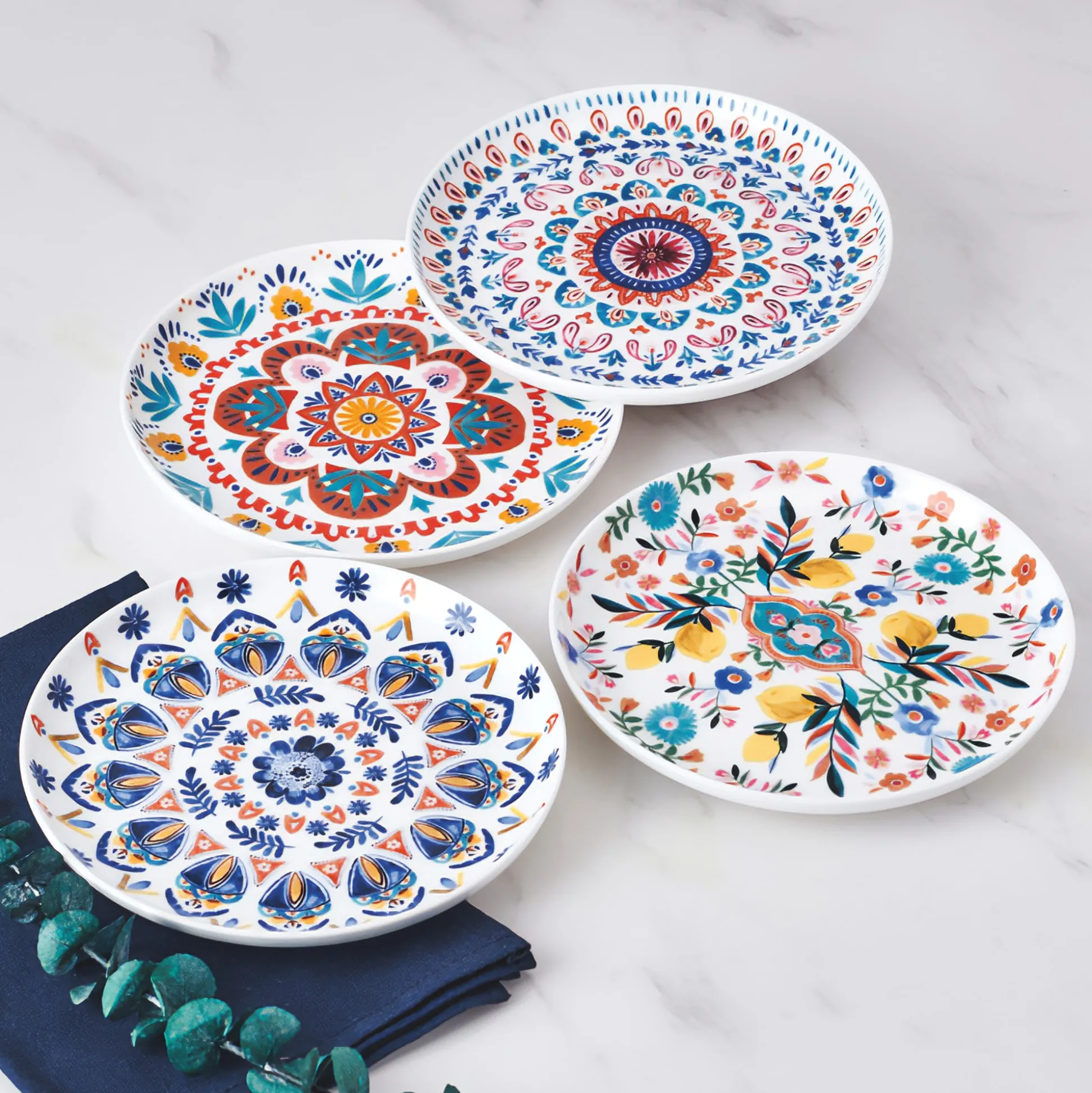 Set of 4 Mikasa Painted Medallion Appetizer Plates
