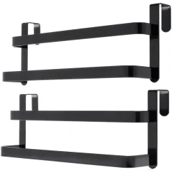 Set of 2 Over-the-Door Double Towel Racks, Iron, Black