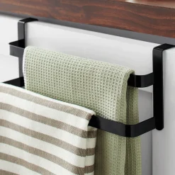 Set of 2 Over-the-Door Double Towel Racks, Iron, Black