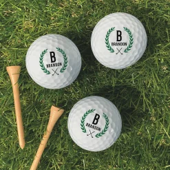 Set of 6 Personalized Laurel-Wreath Golf Balls