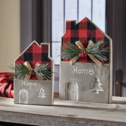 Set of 2 Plaid Cement Houses