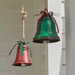 Set of 2 Red and Green Rustic Bells
