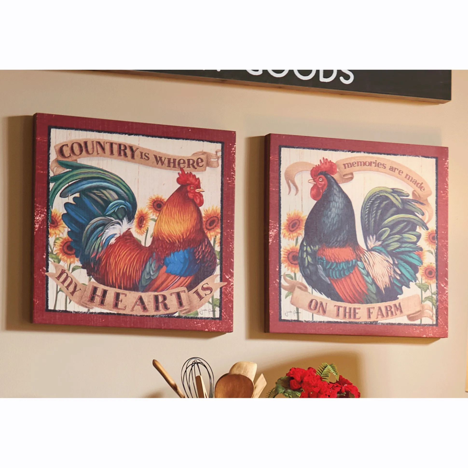 Set of 2 Rooster Kitchen Art