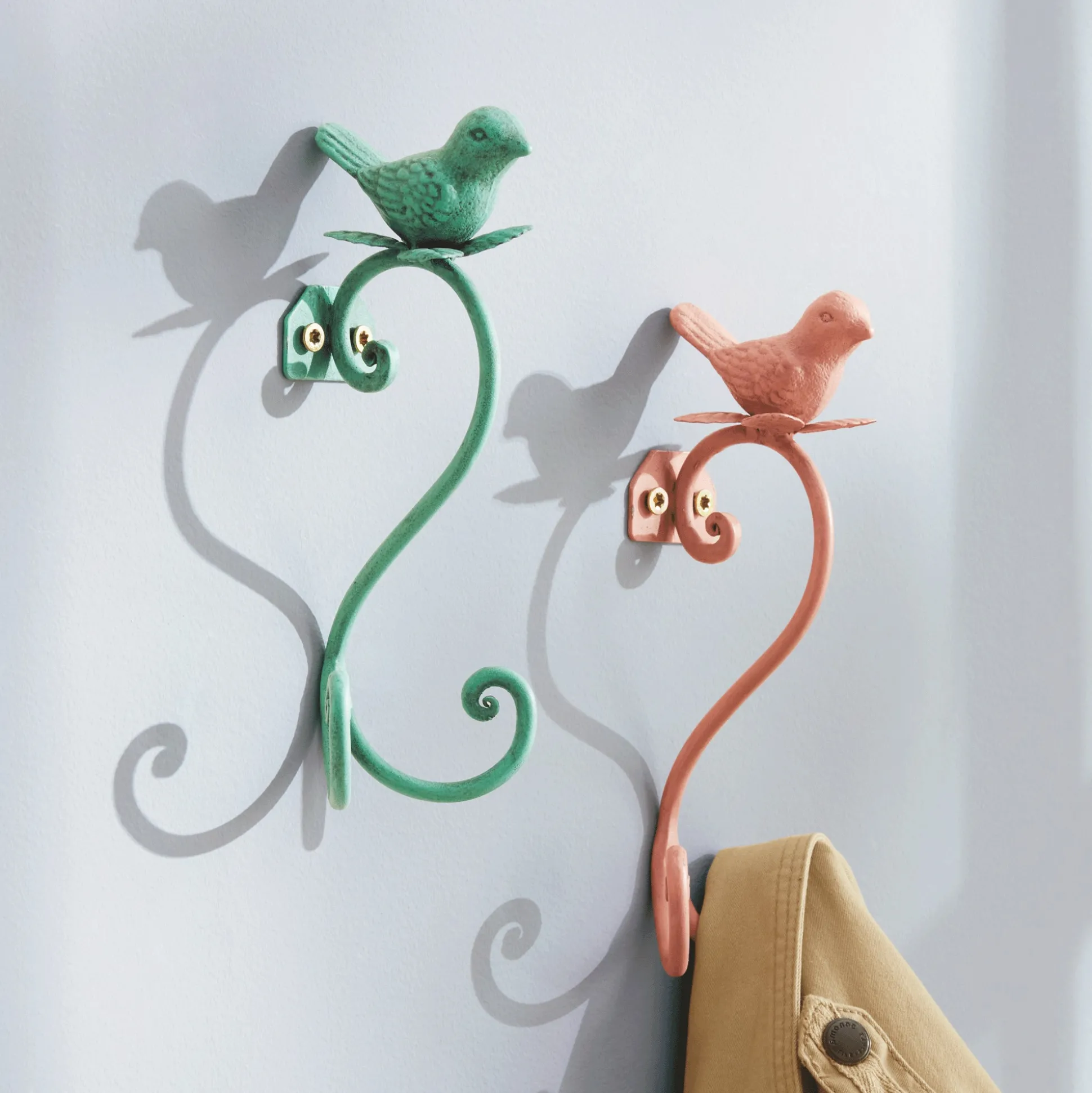 Set of 2 Scrolled Bird Wall Hooks