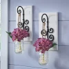 Set of 2 Scroll Wall Hooks and Set of 2 Lit Hanging Hydrangea in Jar - Buy Both & Save