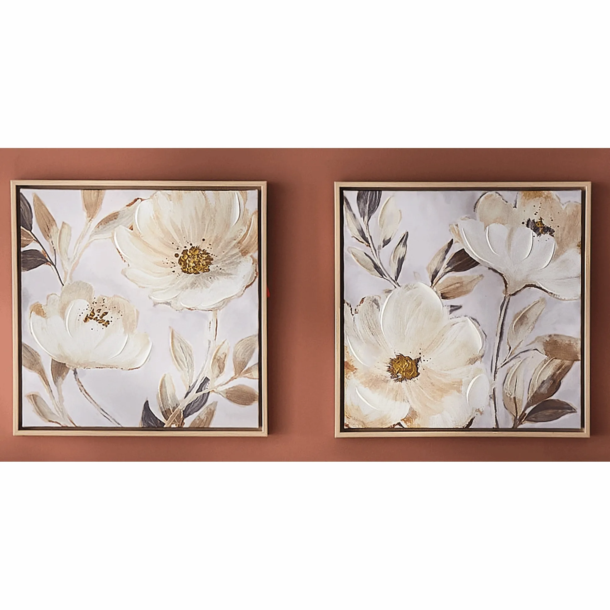 Set of 2 Soft Neutral Floral Wall Art