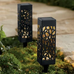 Set of 2 Solar Column Garden Lights