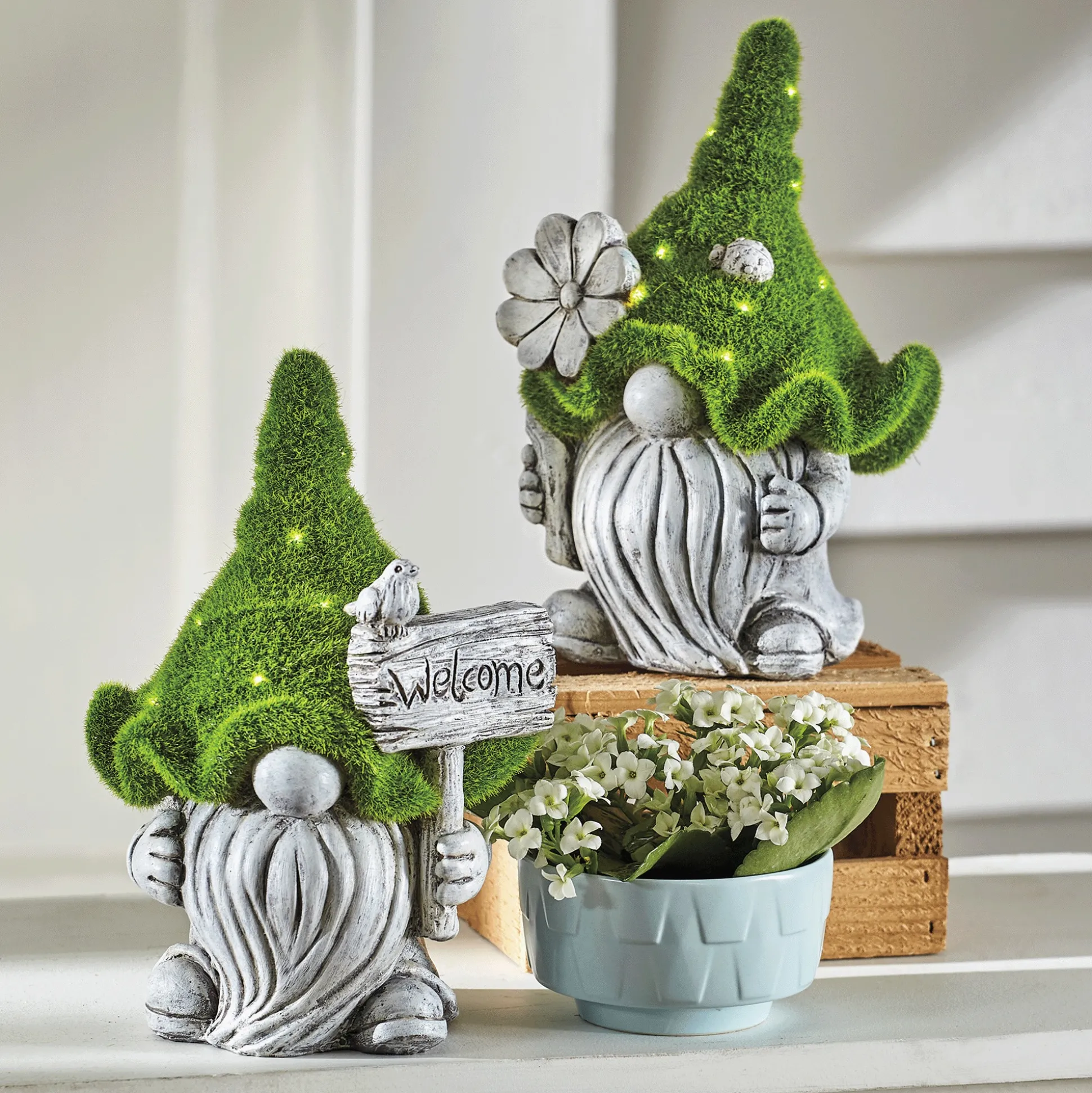 Set of 2 Solar Moss Gnomes