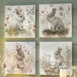 Set of 4 Spring Bunny Art