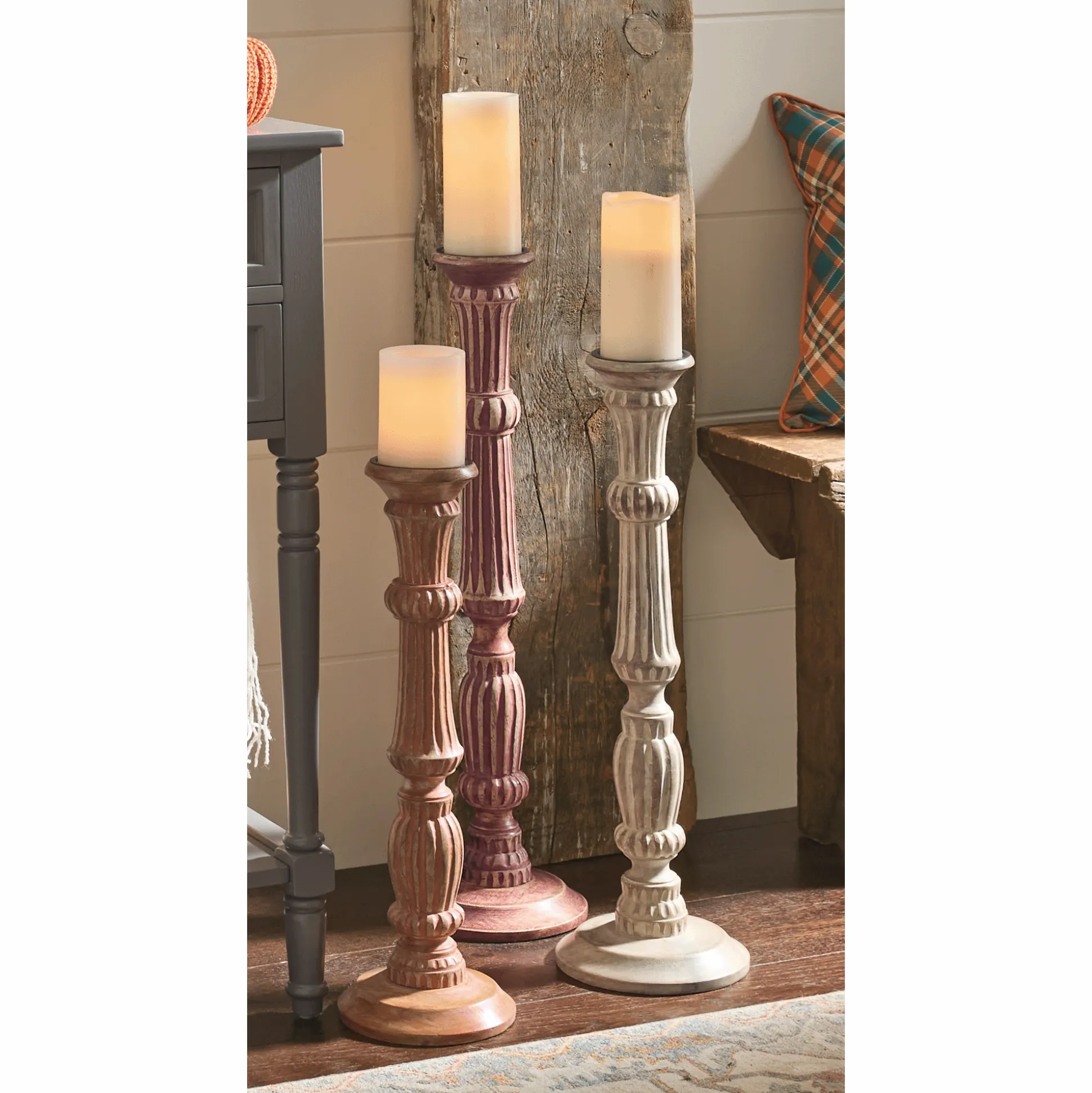 Set of 3 Turned Floor Candleholders