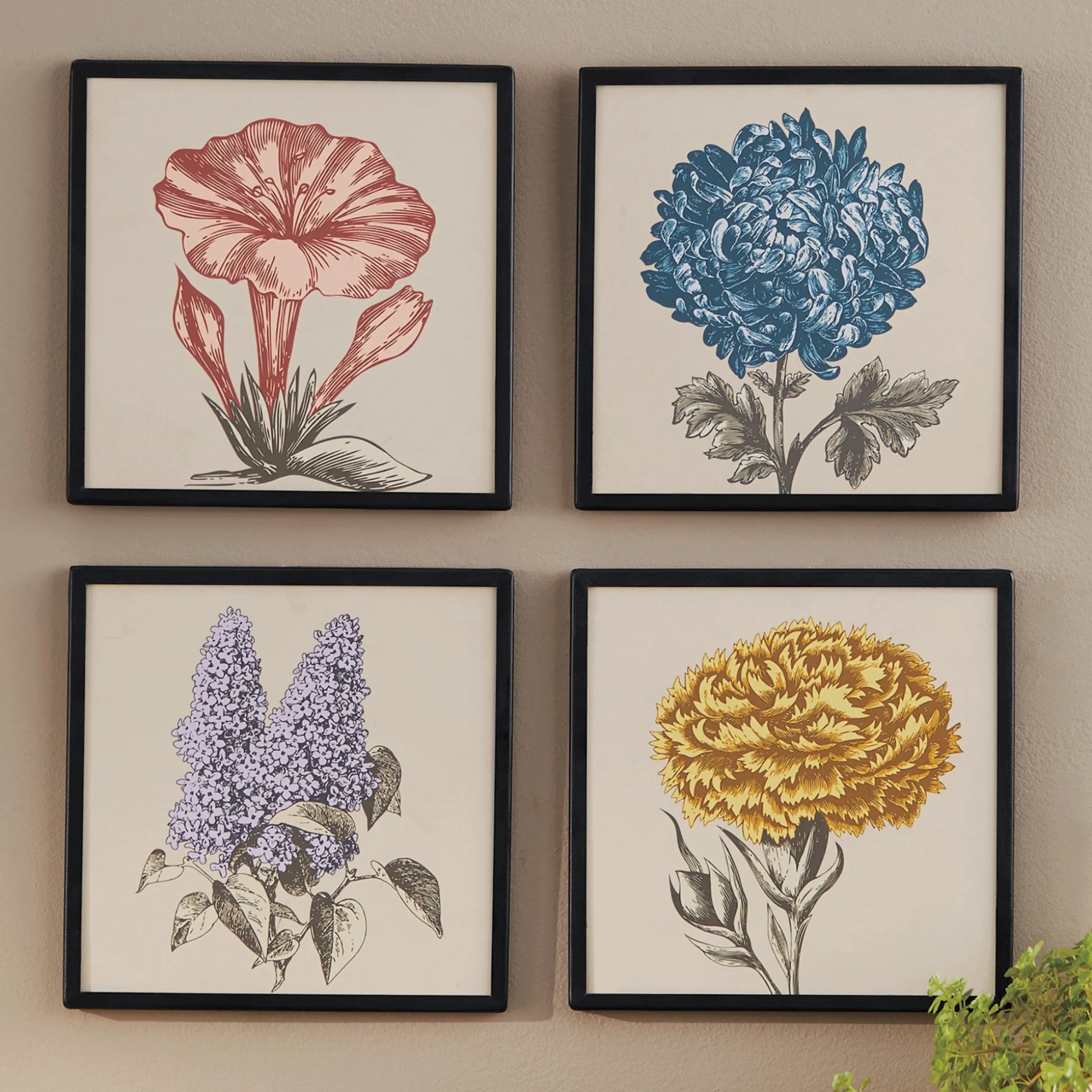 Set of 4 Vintage-Style Floral Art