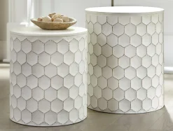 Set of 2 White Metal Nesting Accent Tables
