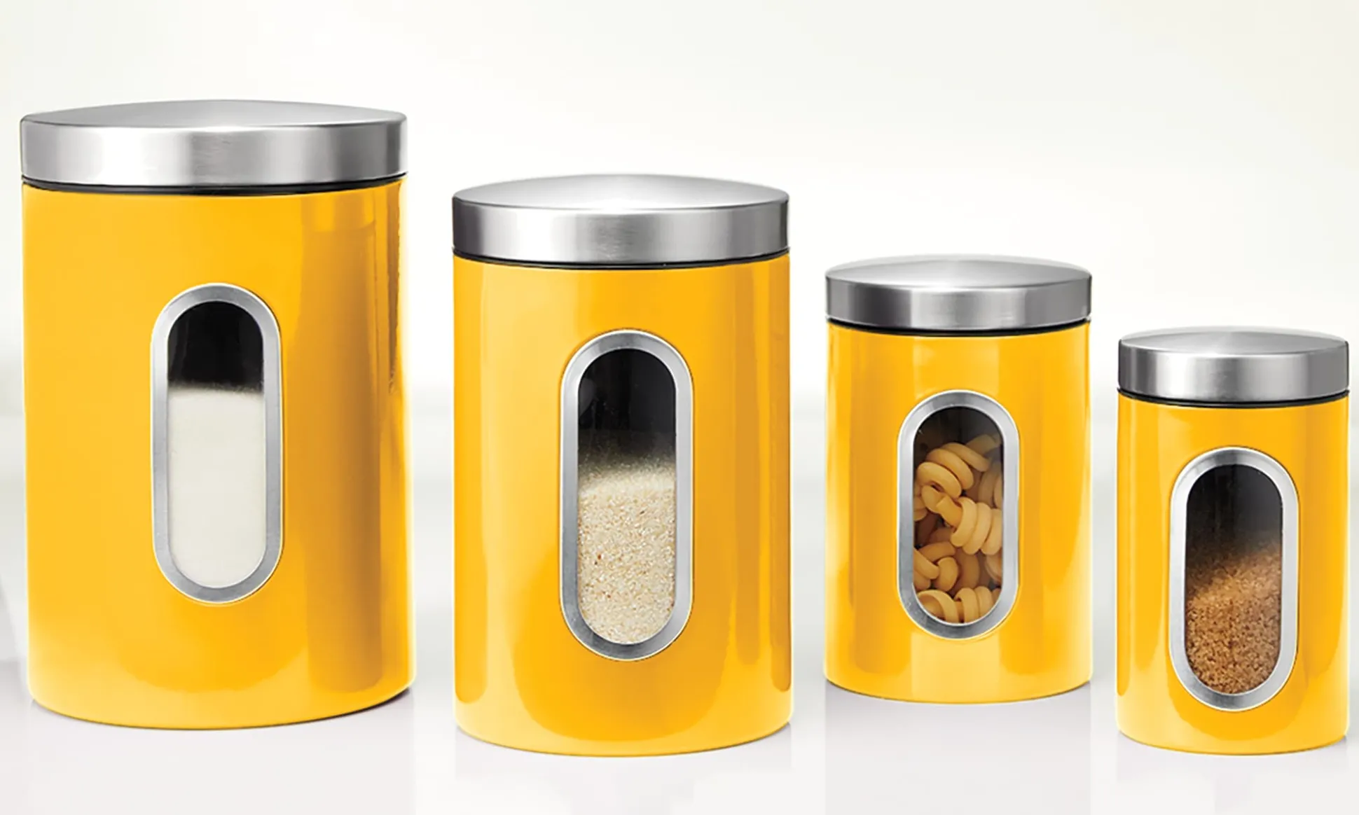 Set of 4 Window Canisters with Stainless Steel Lids