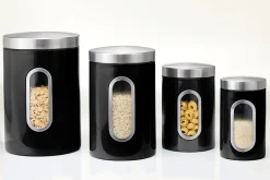Set of 4 Window Canisters with Stainless Steel Lids