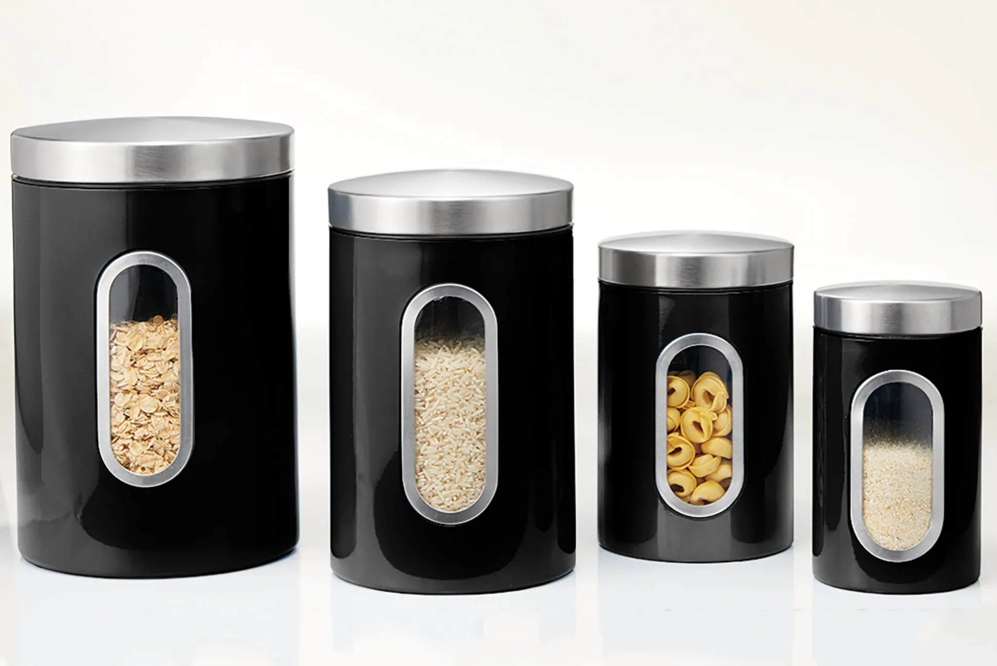 Set of 4 Window Canisters with Stainless Steel Lids