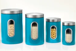 Set of 4 Window Canisters with Stainless Steel Lids