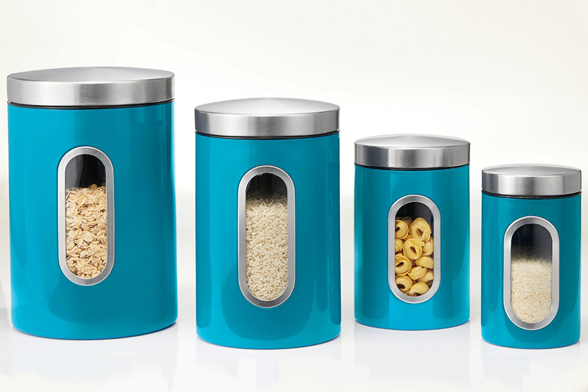 Set of 4 Window Canisters with Stainless Steel Lids