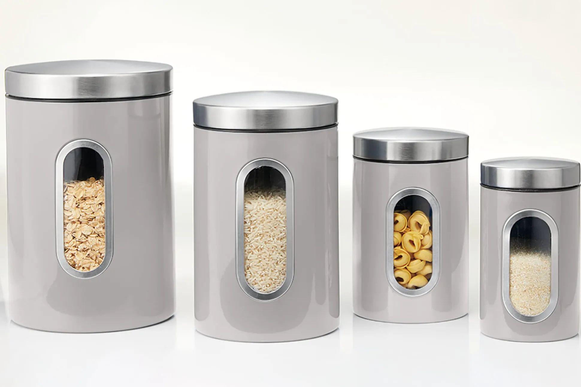 Set of 4 Window Canisters with Stainless Steel Lids