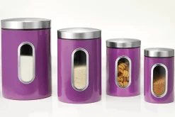 Set of 4 Window Canisters with Stainless Steel Lids