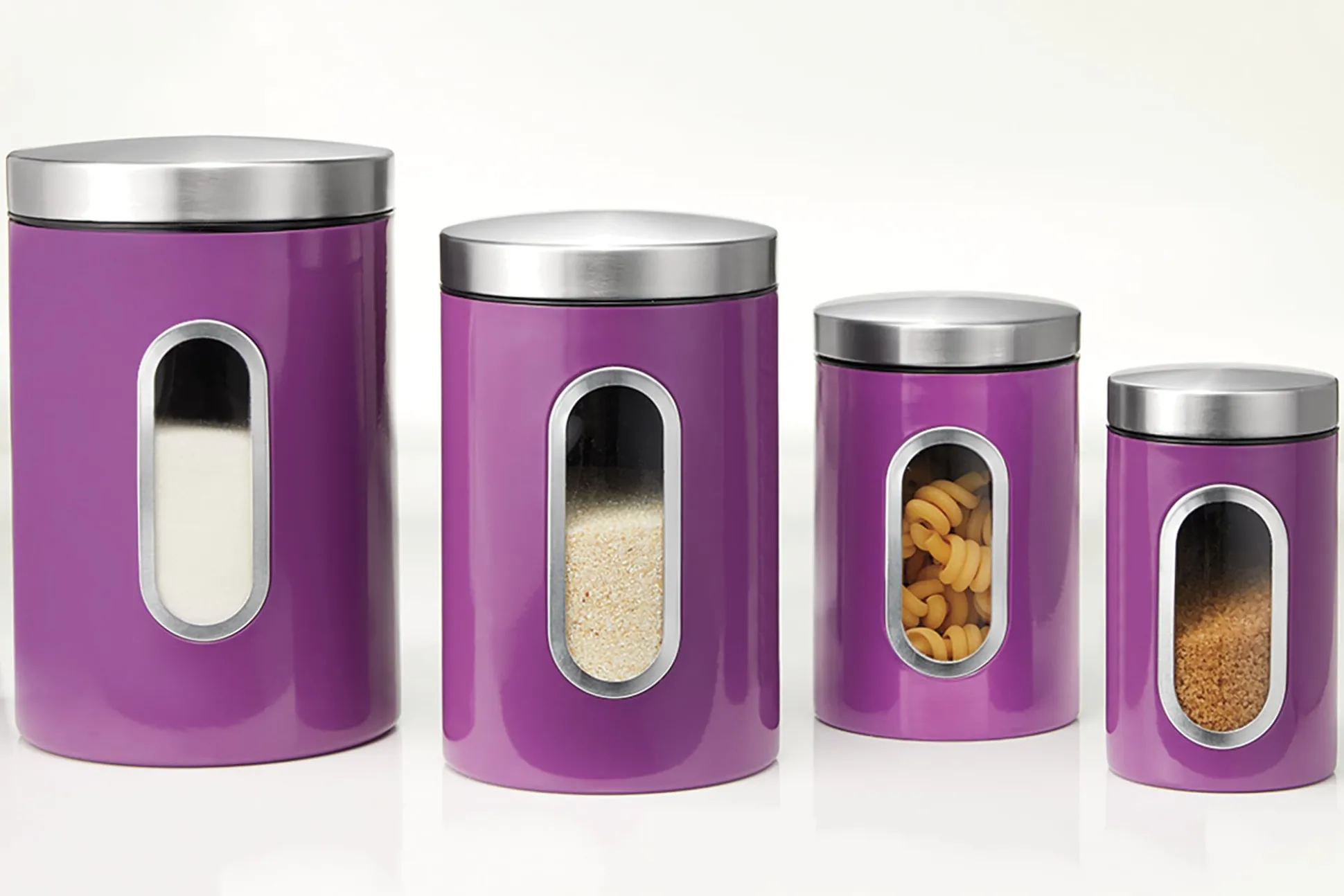 Set of 4 Window Canisters with Stainless Steel Lids