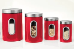 Set of 4 Window Canisters with Stainless Steel Lids