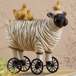Sheep and Chick On Wheels Figurine