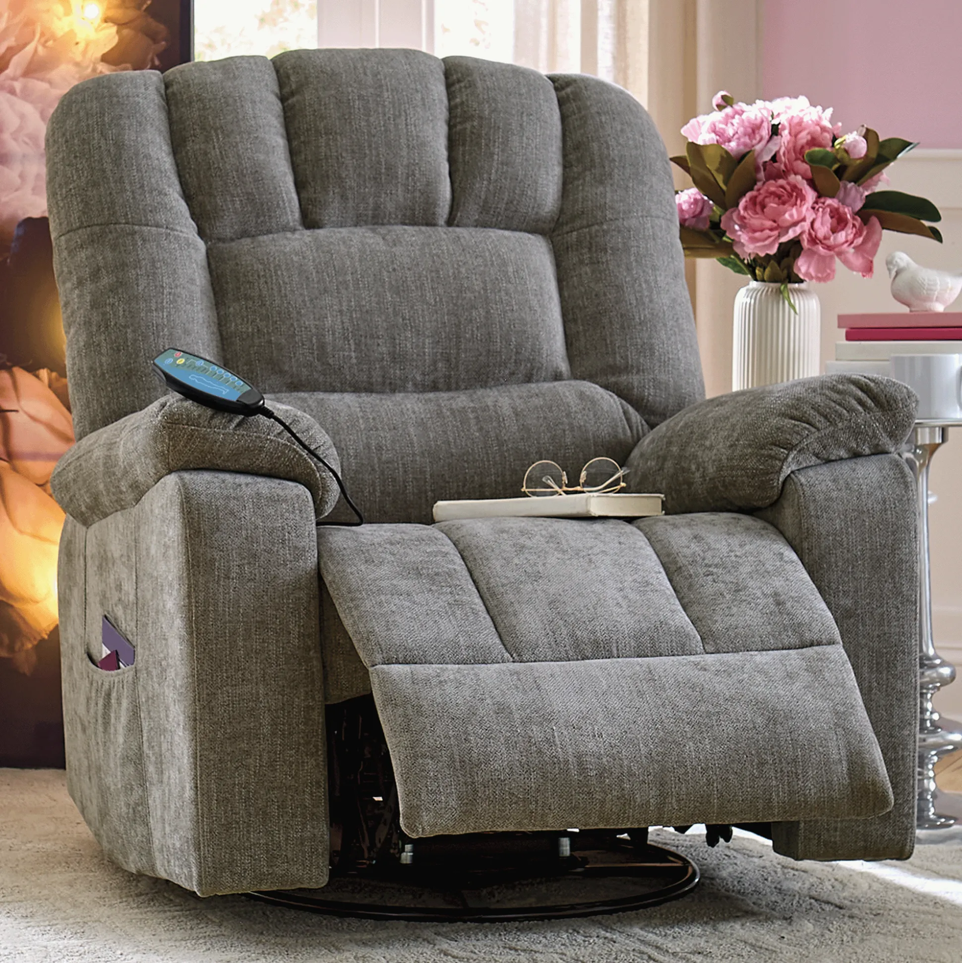 Shell Tufted Swivel Rocking Recliner