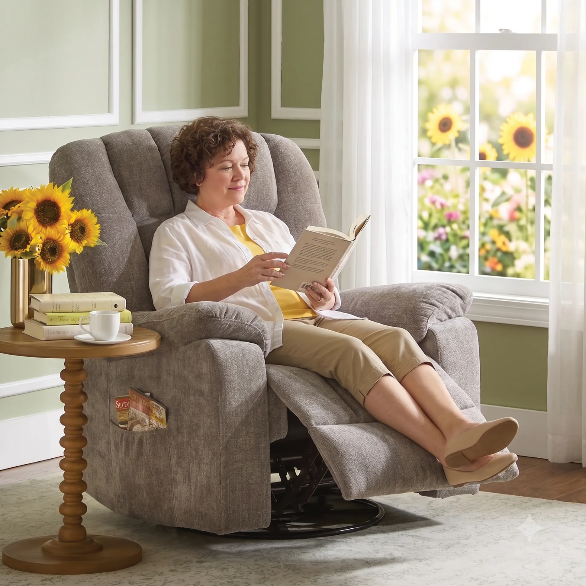 Shell Tufted Swivel Rocking Recliner
