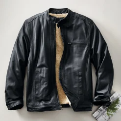 Sherpa-Lined Leather Coat