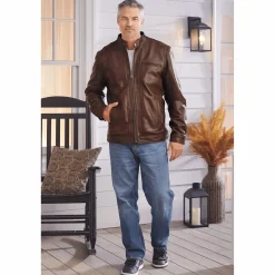 Sherpa-Lined Leather Coat