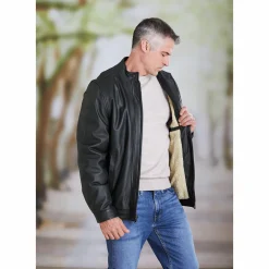 Sherpa-Lined Leather Coat