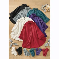 Sherpa-Trimmed Matching Fleece Cape with Gloves
