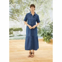 Short-Sleeve Denim Maxi Dress