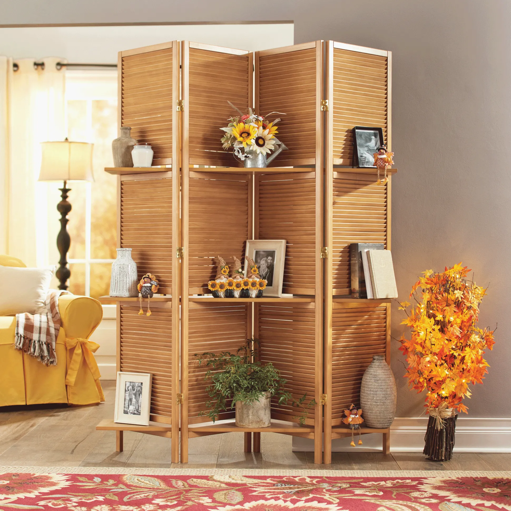 Shutter Room Screen With Shelves