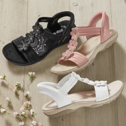 Skechers Hands-Free Slip-Ins Leather Reggae Slim Slingback with Floral Appliqués