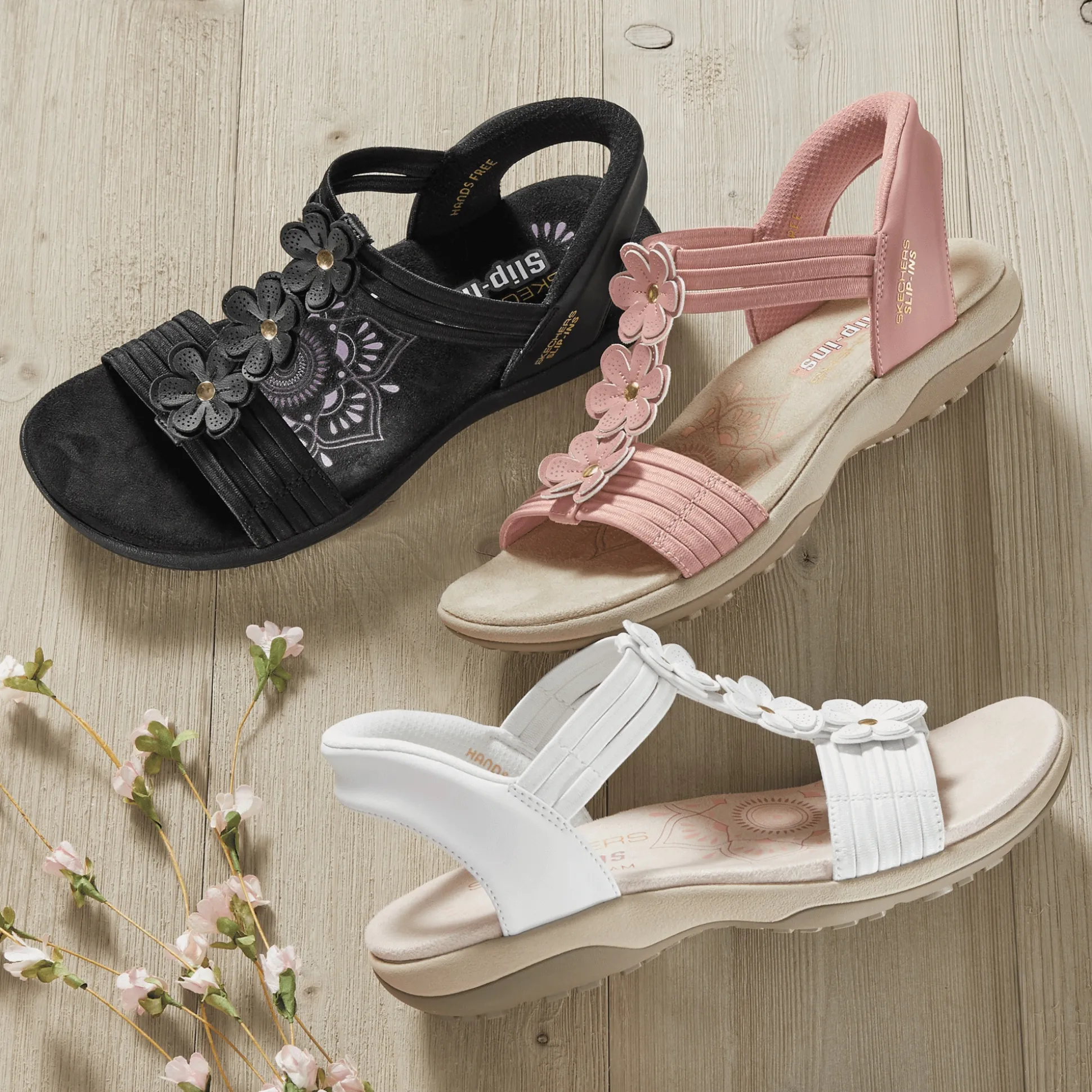 Skechers Hands-Free Slip-Ins Leather Reggae Slim Slingback with Floral Appliqués