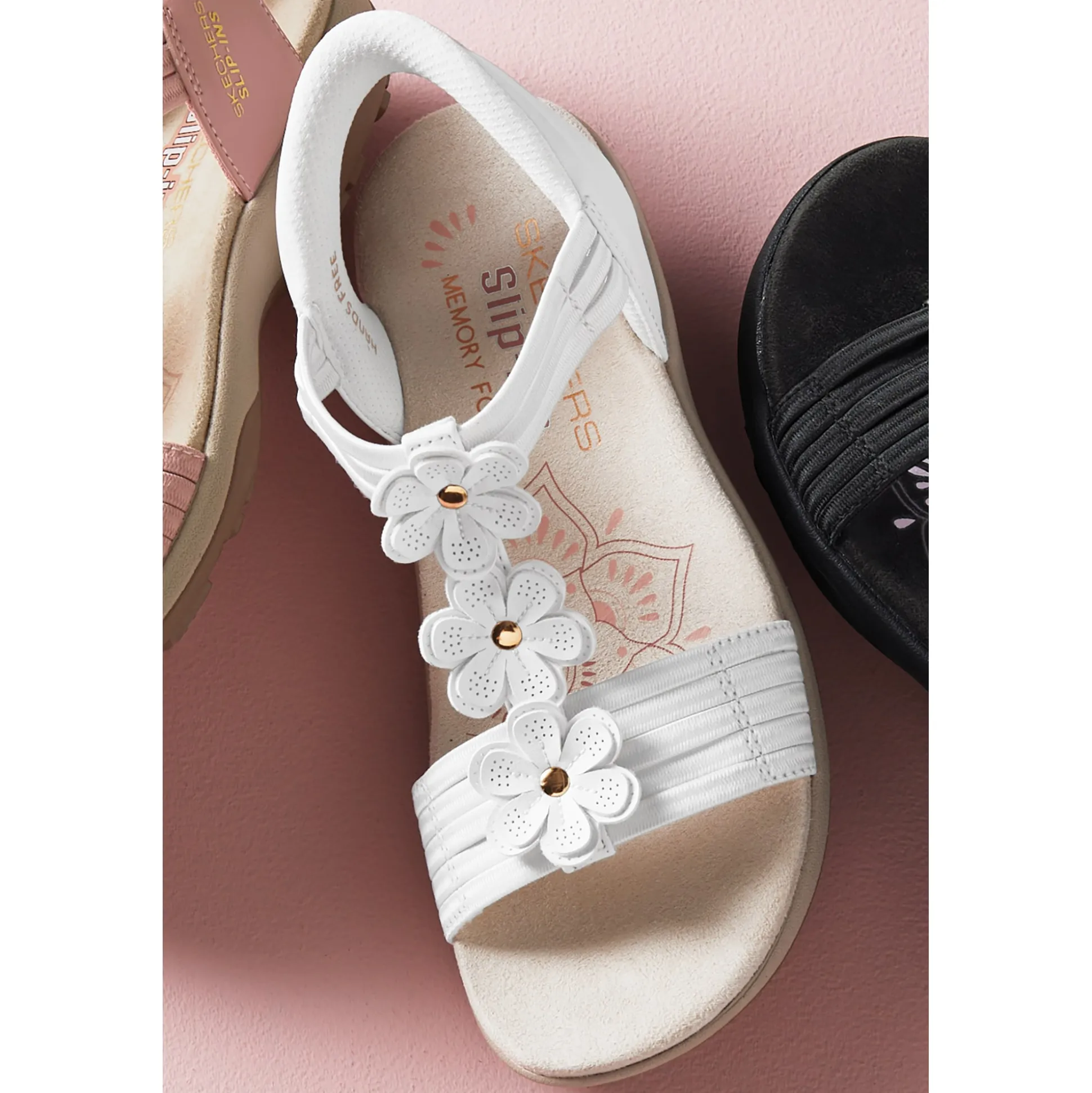 Skechers Hands-Free Slip-Ins Leather Reggae Slim Slingback with Floral Appliqués