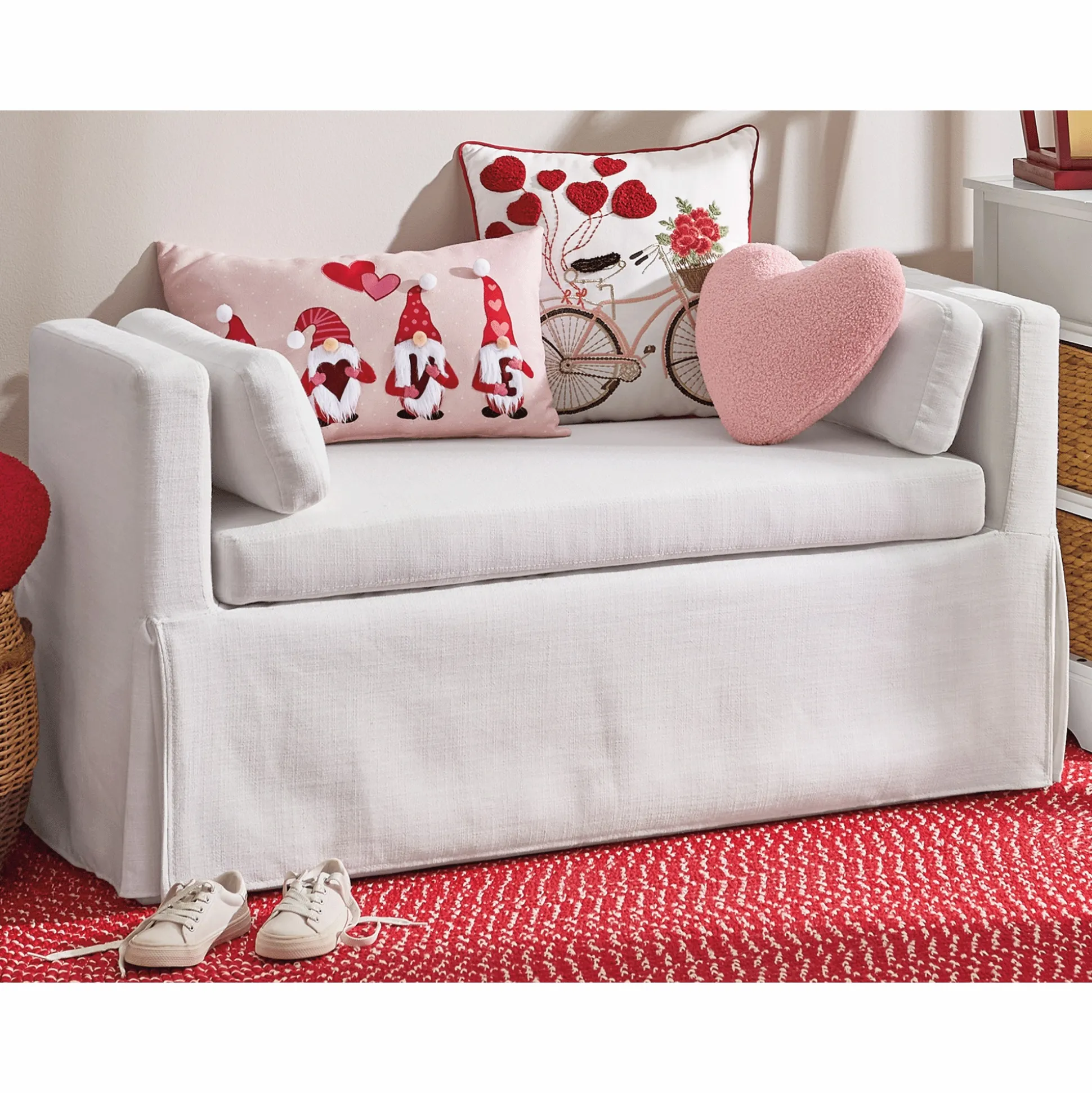 Skirted Bench with Lumbar Pillows